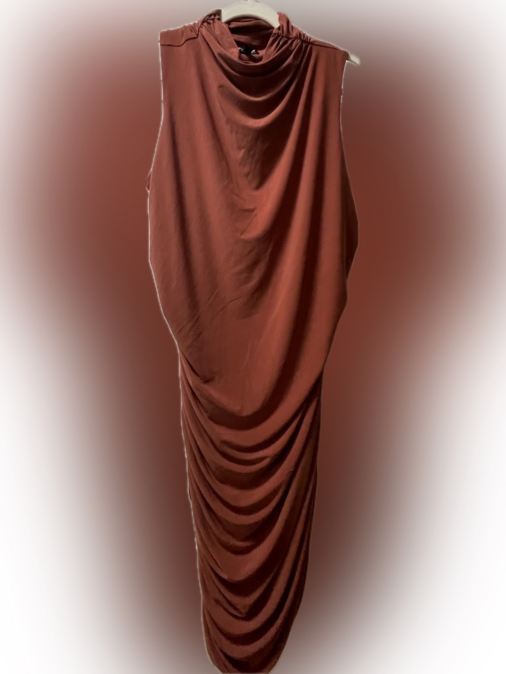 Express Rust Brown Sleeveless Draped Midi Dress